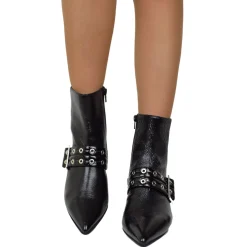 Tronchetti Polacchini Unica Fibbia Argentata con Tacco a Rocchetto Ele