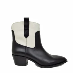 Two-Tone Cowboy Boots Black and Off-White, Ankle Boots