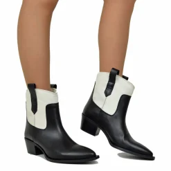 Two-Tone Cowboy Boots Black and Off-White, Ankle Boots