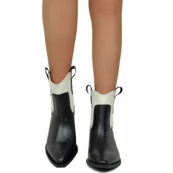 Two-Tone Cowboy Boots Black and Off-White, Ankle Boots