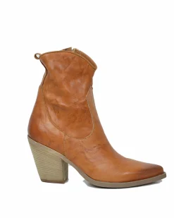 Vintage Leather Summer Ankle Boots – 9 cm Heel, Lightweight, Cognac