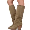 Western Ankle Boots for Women Suede in Dove Grey with Leather Heel