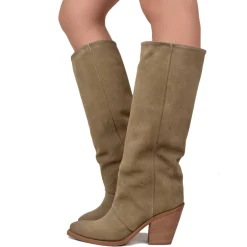 Western Ankle Boots for Women Suede in Dove Grey with Leather Heel