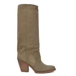 Western Ankle Boots for Women Suede in Dove Grey with Leather Heel