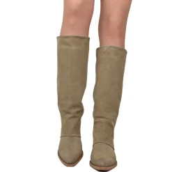 Western Ankle Boots for Women Suede in Dove Grey with Leather Heel