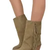 Western Boots with Fringes Suede High Heel 9 cm Taupe