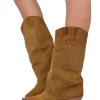 Western Boots with Perforated Gaiter, Low Heel, and Dove Gray Suede