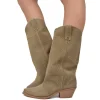 Western Boots with Perforated Gaiter, Low Heel, and Dove Gray Suede