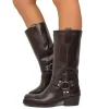 Western Square Toe Boots 5cm Heel Genuine Leather Studded Black
