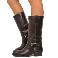 Western Square Toe Boots 5cm Heel Genuine Leather Studded Black