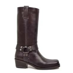 Western Square Toe Boots 5cm Heel Genuine Leather Studded Black