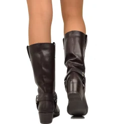 Western Square Toe Boots 5cm Heel Genuine Leather Studded Black