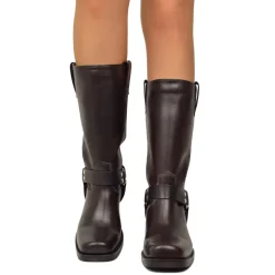 Western Square Toe Boots 5cm Heel Genuine Leather Studded Black