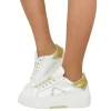 White Sneakers Golden Details Genuine Leather Round Toe Divine Follie