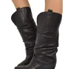 Wide Calf Leather Cowboy Boots with Soft Shaft – 7 cm Heel – Black