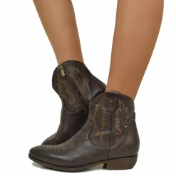 Women's Cowboy Boots with Zip in Vintage Brown Leather