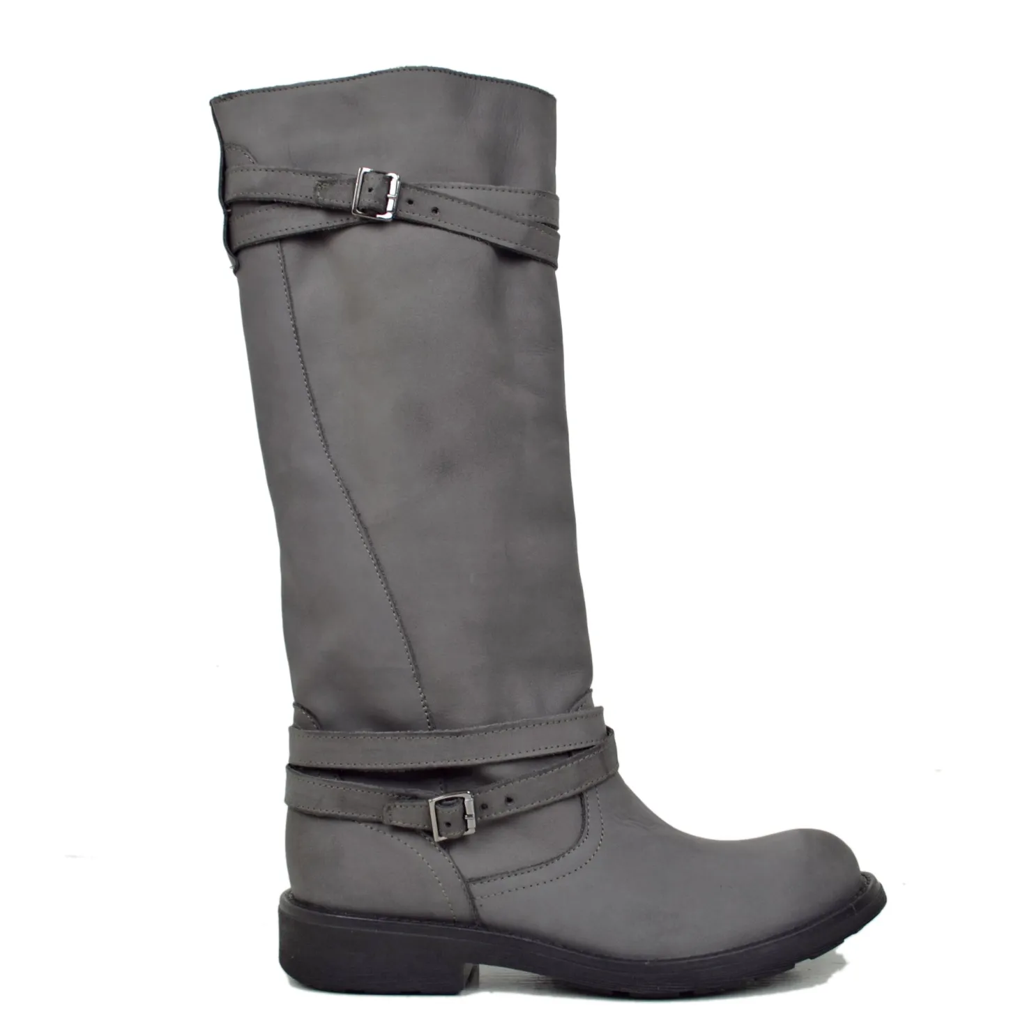 Women's High Boots in Gray Nubuck Leather