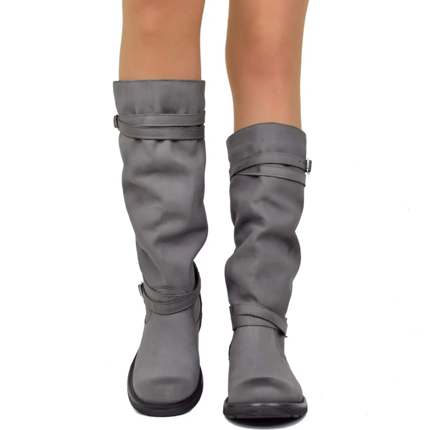 Women's High Boots in Gray Nubuck Leather