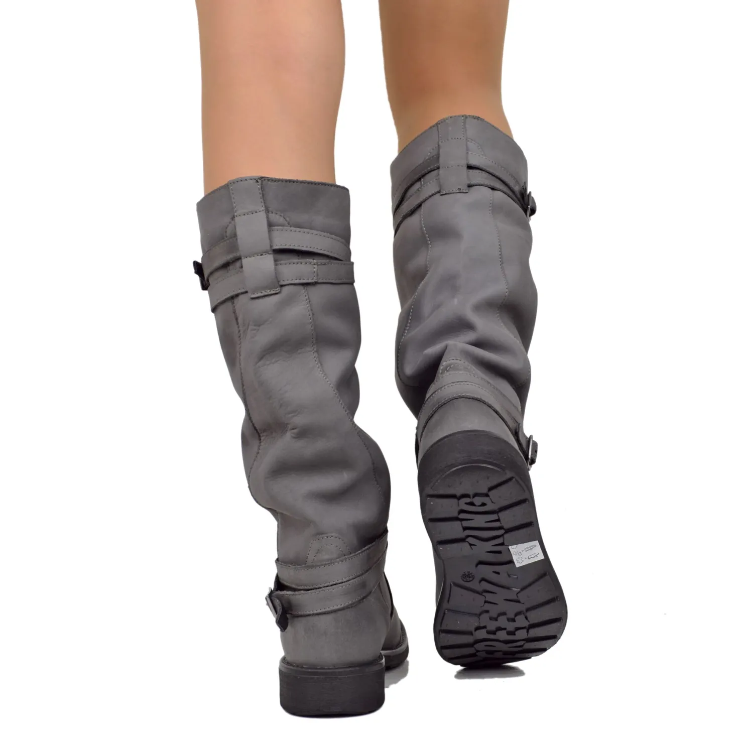 Women's High Boots in Gray Nubuck Leather