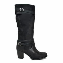 Women's Mid Heel Boots in Black Nubuck Leather