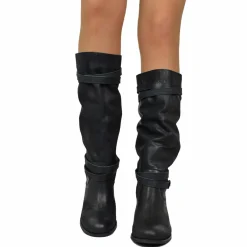 Women's Mid Heel Boots in Black Nubuck Leather