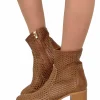 Women's Perforated Leather Ankle Boots with Mid Heel and Zip – Made in