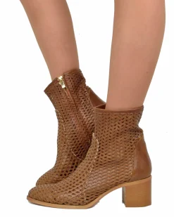 Women's Perforated Leather Ankle Boots with Mid Heel and Zip – Made in