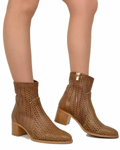 Women's Perforated Leather Ankle Boots with Mid Heel and Zip – Made in