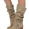 Women's Summer Boots – Perforated Suede Leather – Beige Gradient