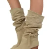 Women's Summer Boots – Perforated Suede Leather – Beige Gradient