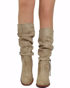 Women's Summer Boots – Perforated Suede Leather – Beige Gradient