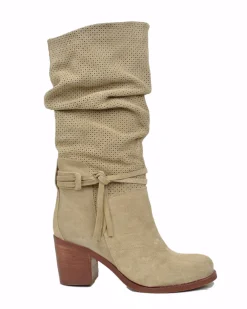 Women's Summer Boots – Perforated Suede Leather – Beige Gradient