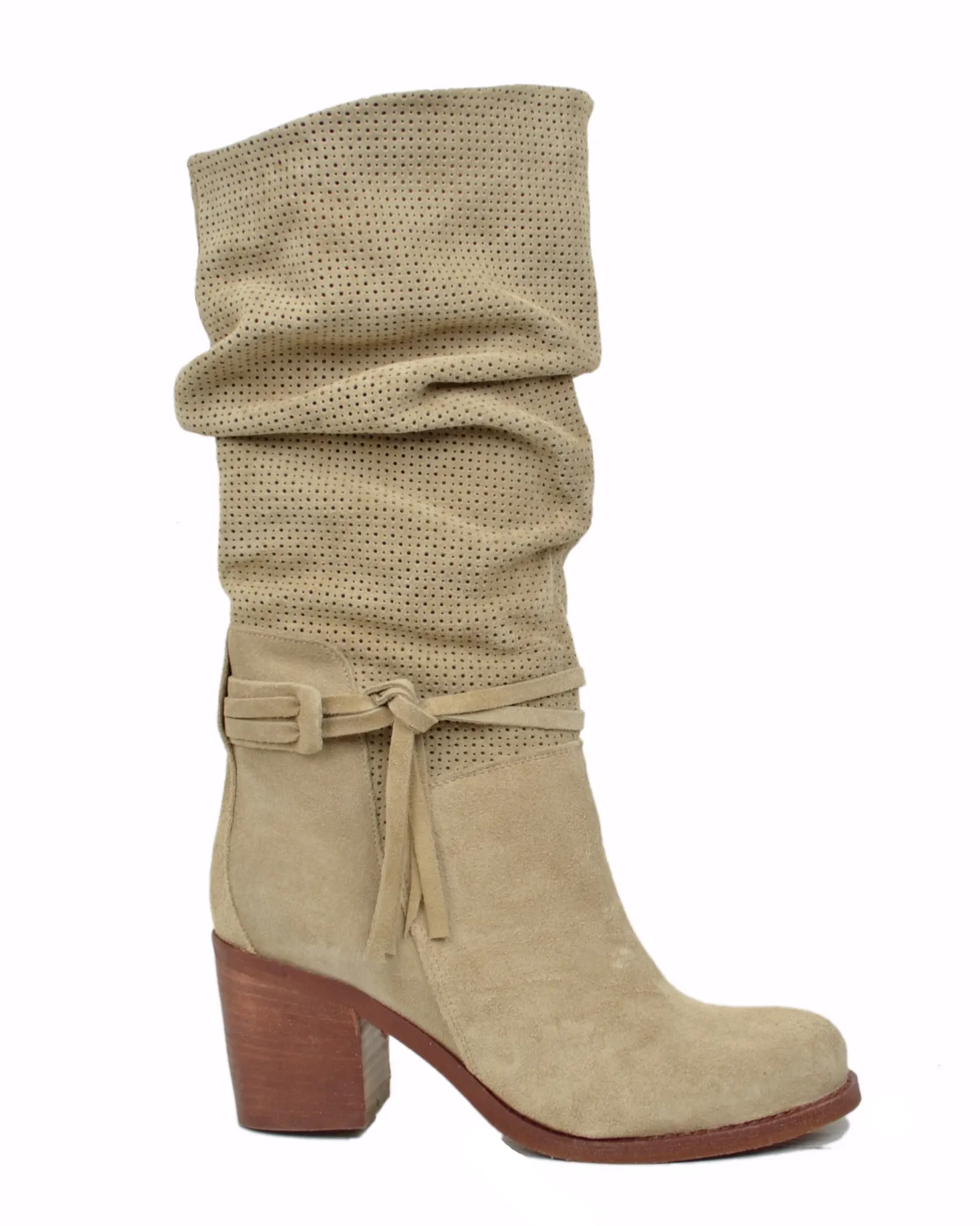 Women's Summer Boots – Perforated Suede Leather – Beige Gradient