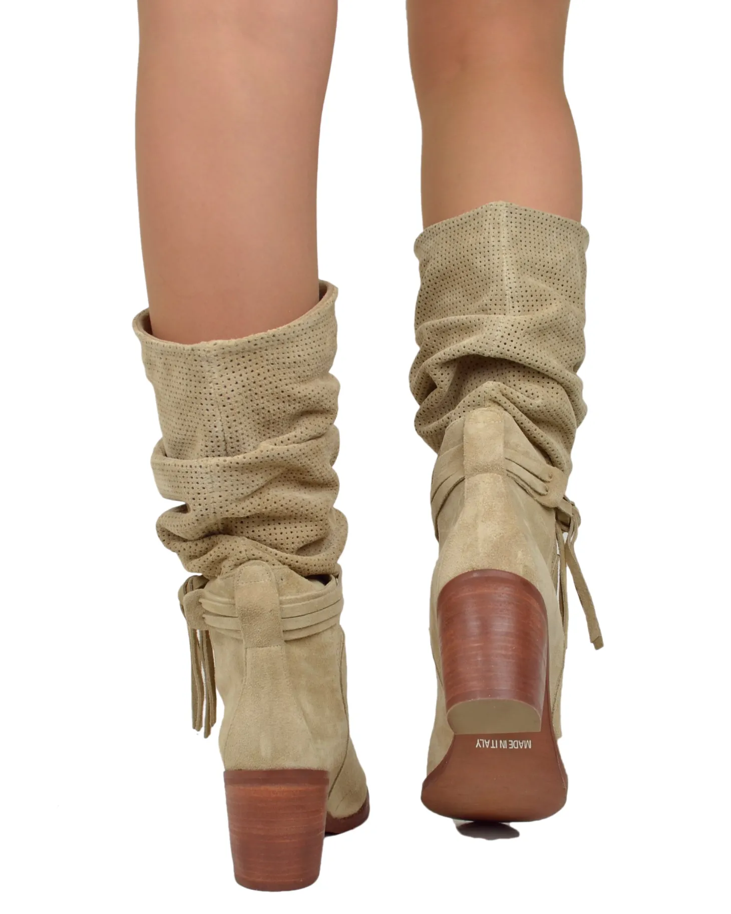 Women's Summer Boots – Perforated Suede Leather – Beige Gradient