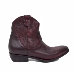 Women's Texan Ankle Boots in Burgundy Leather with Used Effect