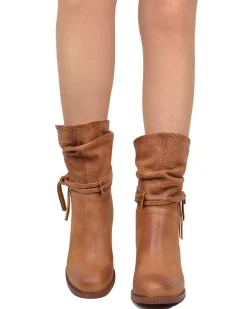 Women's Vintage Effect Leather Ankle Boots – Made in Italy, Cognac
