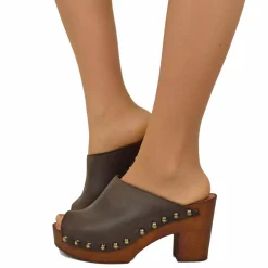 Zoccolo Donna color Caffè Pelle Ingrassata Suola Imbottita Morbida