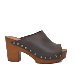 Zoccolo Donna color Caffè Pelle Ingrassata Suola Imbottita Morbida