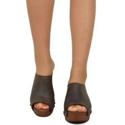Zoccolo Donna color Caffè Pelle Ingrassata Suola Imbottita Morbida