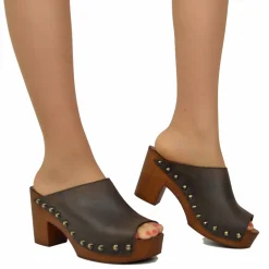 Zoccolo Donna color Caffè Pelle Ingrassata Suola Imbottita Morbida