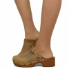 Zoccolo Donna in Pelle Ingrassata Vintage Camel Made in Italy