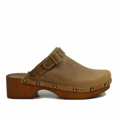 Zoccolo Donna in Pelle Ingrassata Vintage Camel Made in Italy