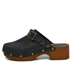 Zoccolo Donna in Pelle Ingrassata Neri Made in Italy
