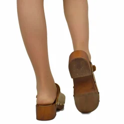 Zoccolo Donna in Pelle Ingrassata Vintage Camel Made in Italy